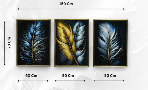 The Whispering Currents Crystal Glass Painting Set of 3 (150 x 70 Cm)