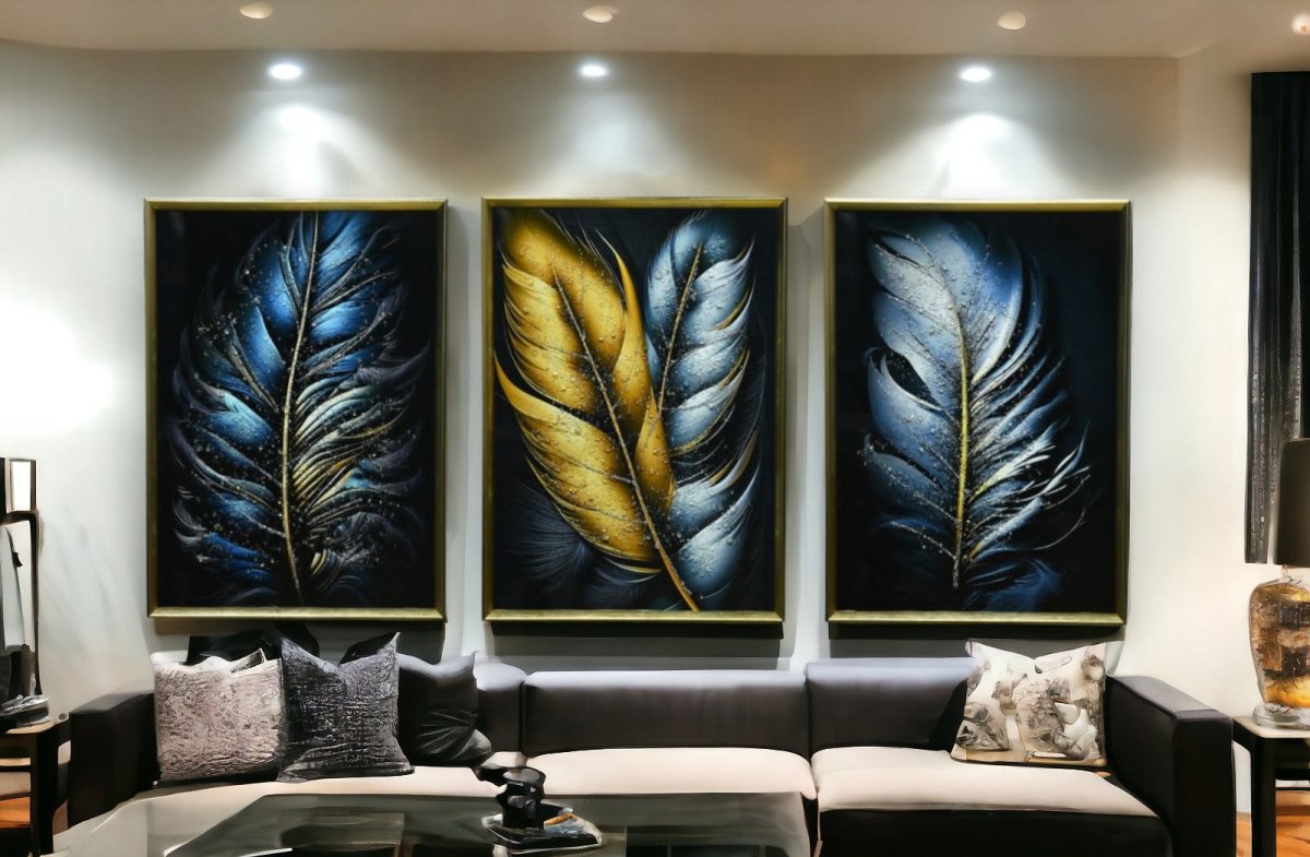 The Whispering Currents Crystal Glass Painting Set of 3 (150 x 70 Cm)