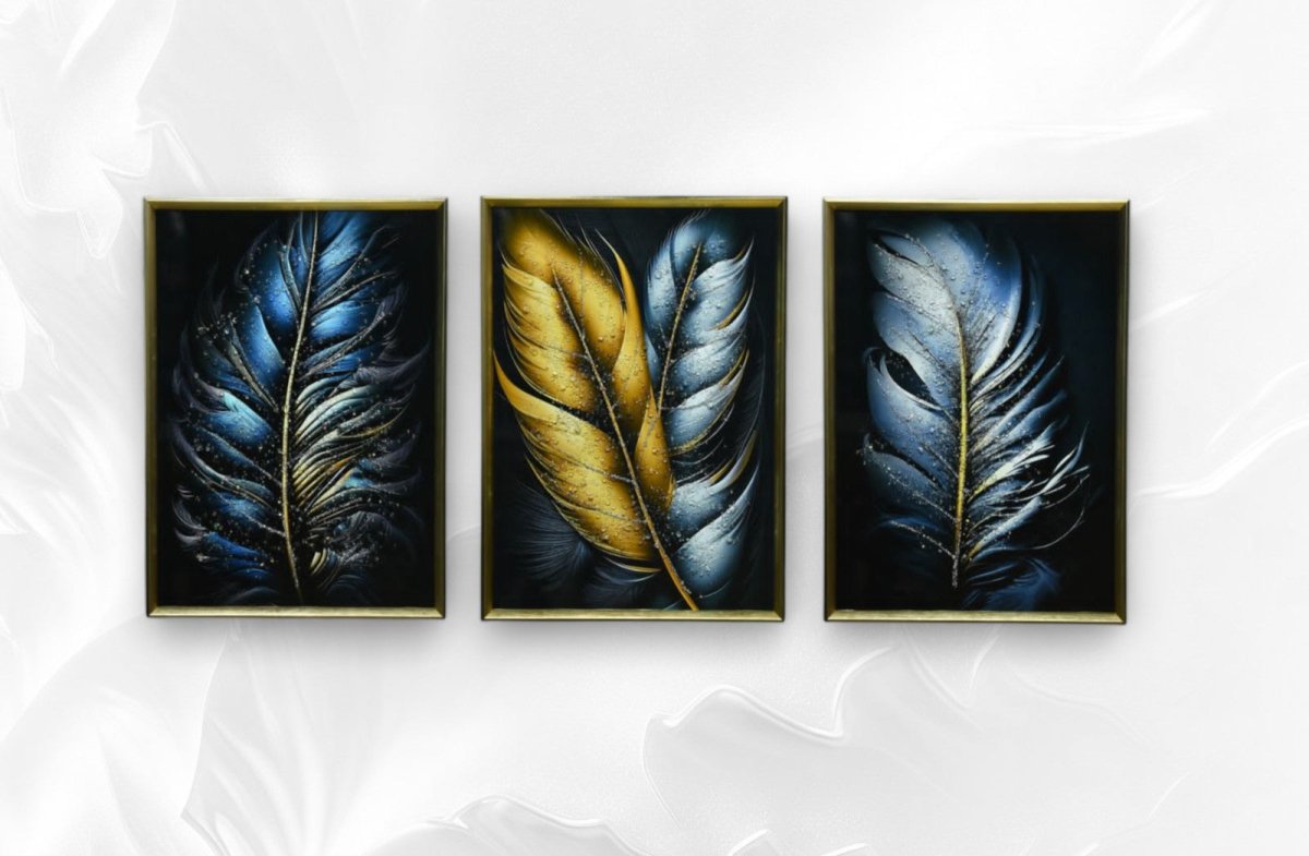 The Whispering Currents Crystal Glass Painting Set of 3 (150 x 70 Cm)