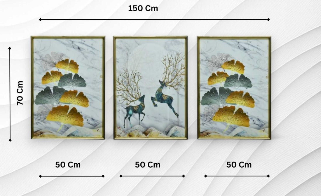 The Whispering Fawn Crystal Glass Painting Set of 3 (150 x 70 Cm)