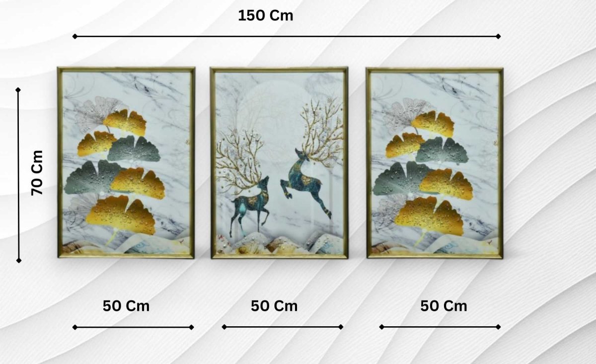 The Whispering Fawn Crystal Glass Painting Set of 3 (150 x 70 Cm)
