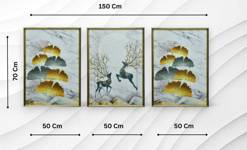The Whispering Fawn Crystal Glass Painting Set of 3 (150 x 70 Cm)