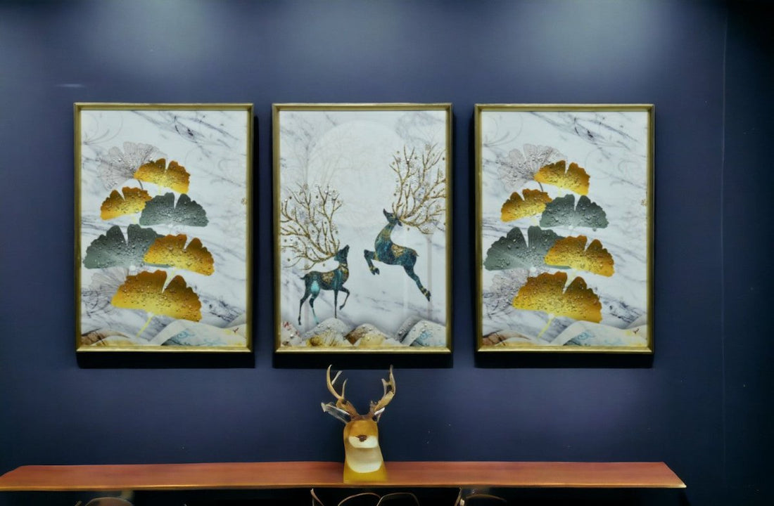 The Whispering Fawn Crystal Glass Painting Set of 3 (150 x 70 Cm)