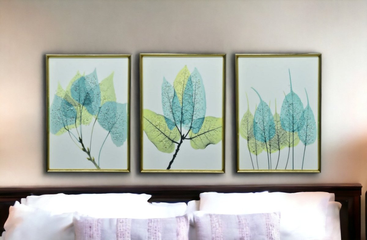 The Whispering Fronds Triptych Crystal Glass Painting Set of 3 (150 x 70 Cm)