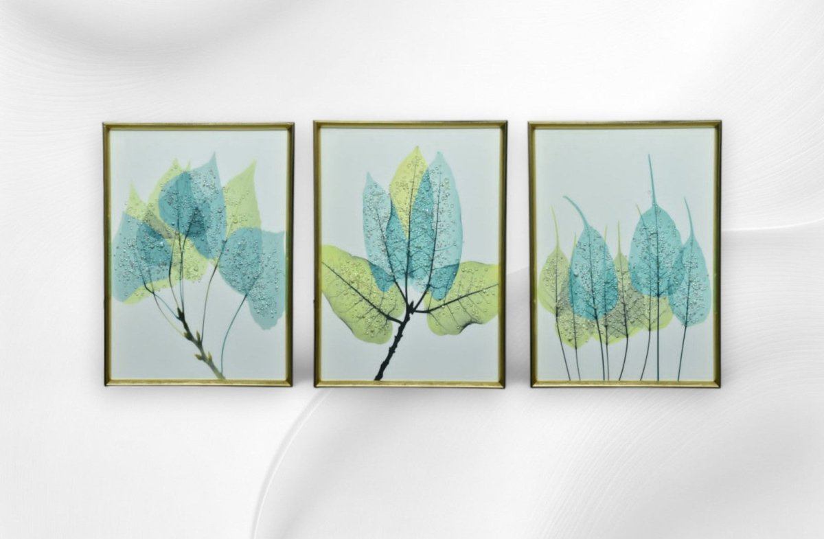 The Whispering Fronds Triptych Crystal Glass Painting Set of 3 (150 x 70 Cm)