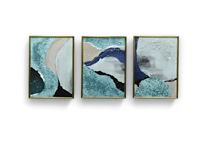 The Whispering Lagoon Crystal Glass Painting Set of 3 (150 x 70 Cm)