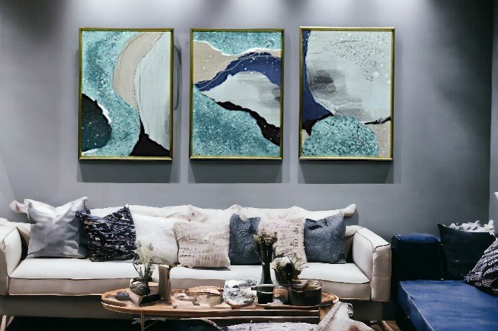 The Whispering Lagoon Crystal Glass Painting Set of 3 (150 x 70 Cm)