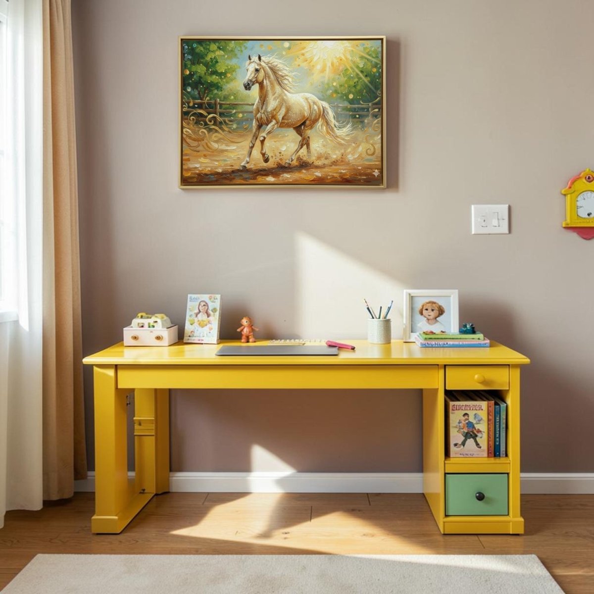 Thunder in the Sun: Golden Stallion Impasto (36 x 24 Inches)