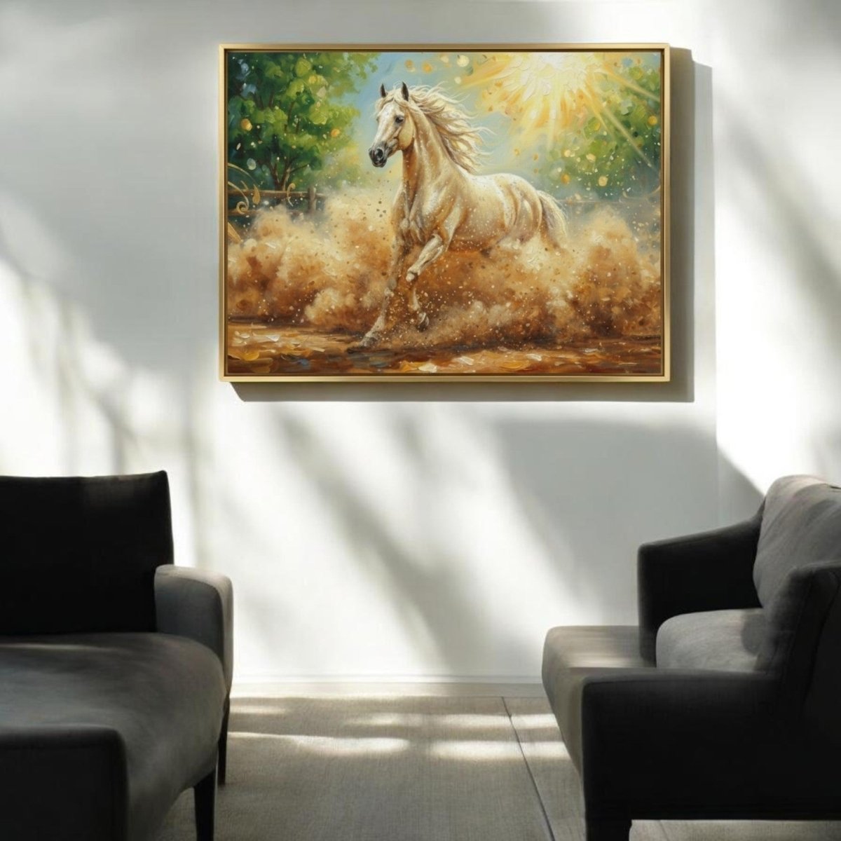 Thunder in the Sun: Golden Stallion Impasto (36 x 24 Inches)
