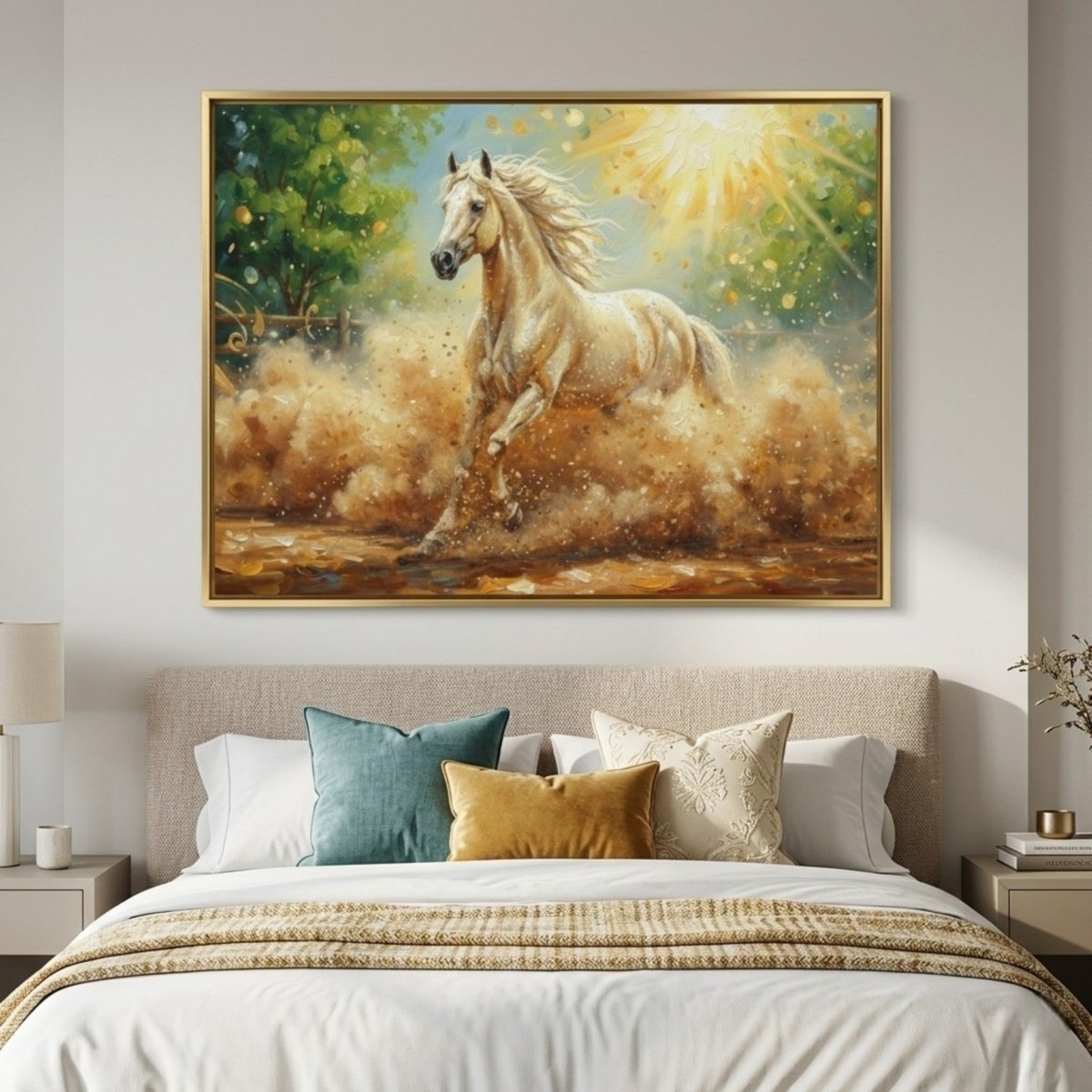 Thunder in the Sun: Golden Stallion Impasto (36 x 24 Inches)