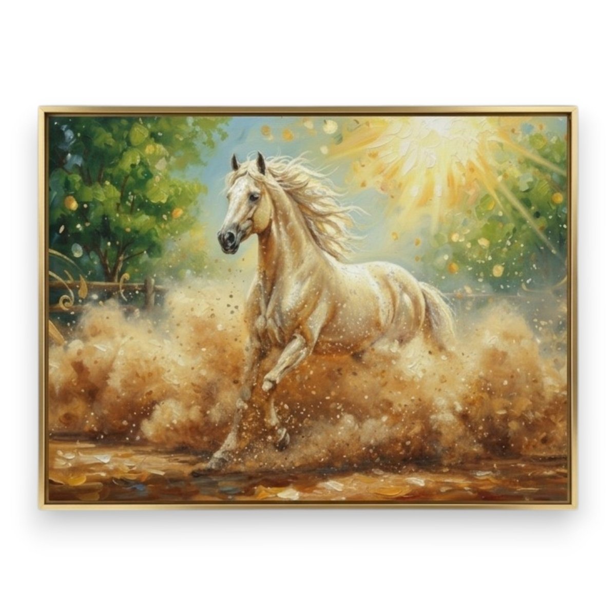 Thunder in the Sun: Golden Stallion Impasto (36 x 24 Inches)