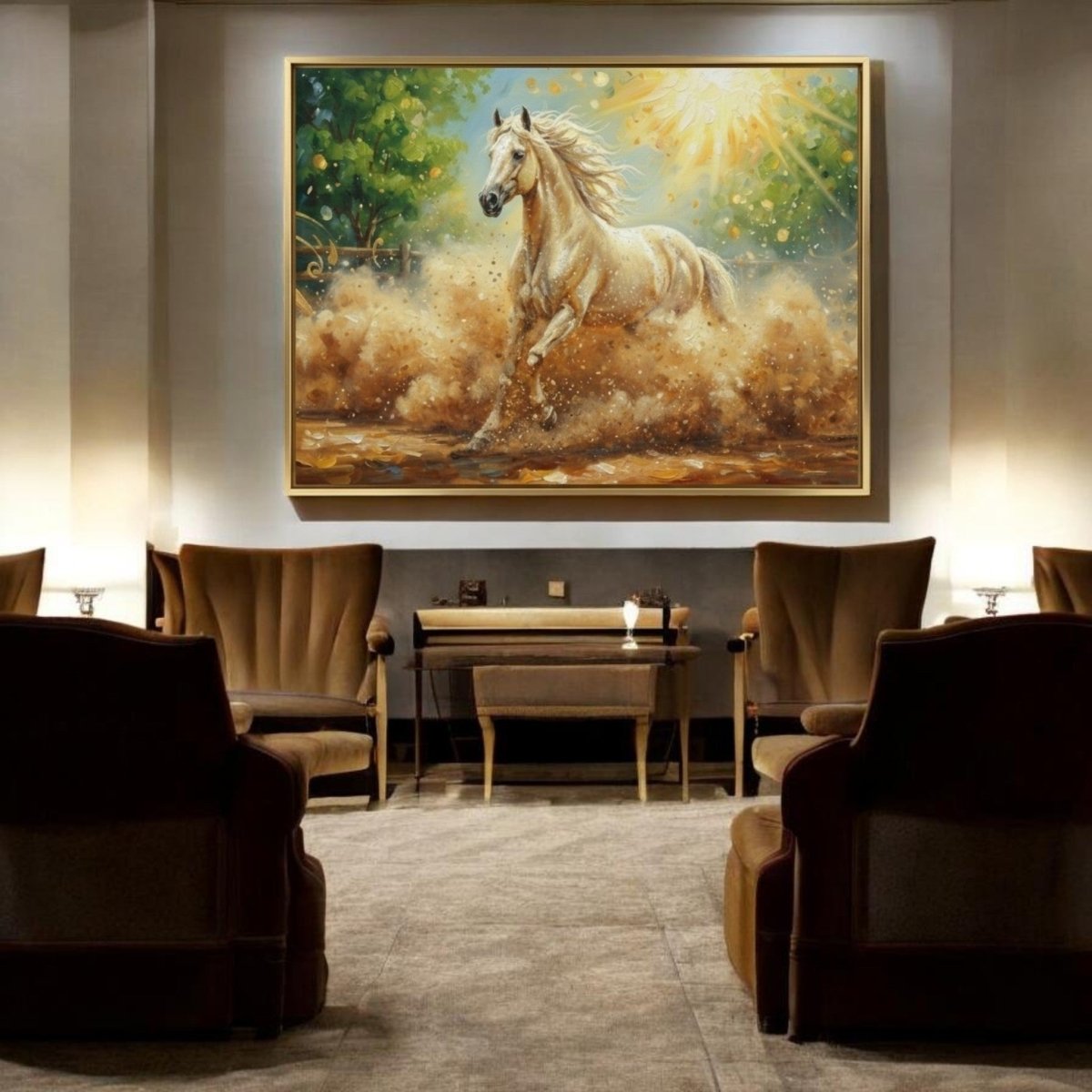 Thunder in the Sun: Golden Stallion Impasto (36 x 24 Inches)