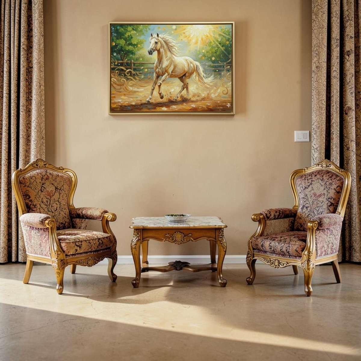 Thunder in the Sun: Golden Stallion Impasto (36 x 24 Inches)