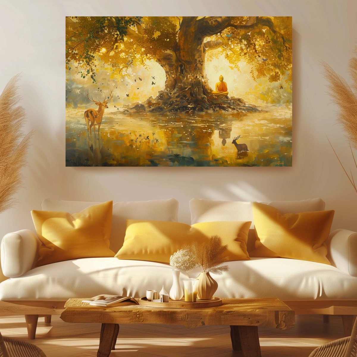 Tranquility Under the Bodhi Tree Canvas Wall Art (36 x 24 Inches)