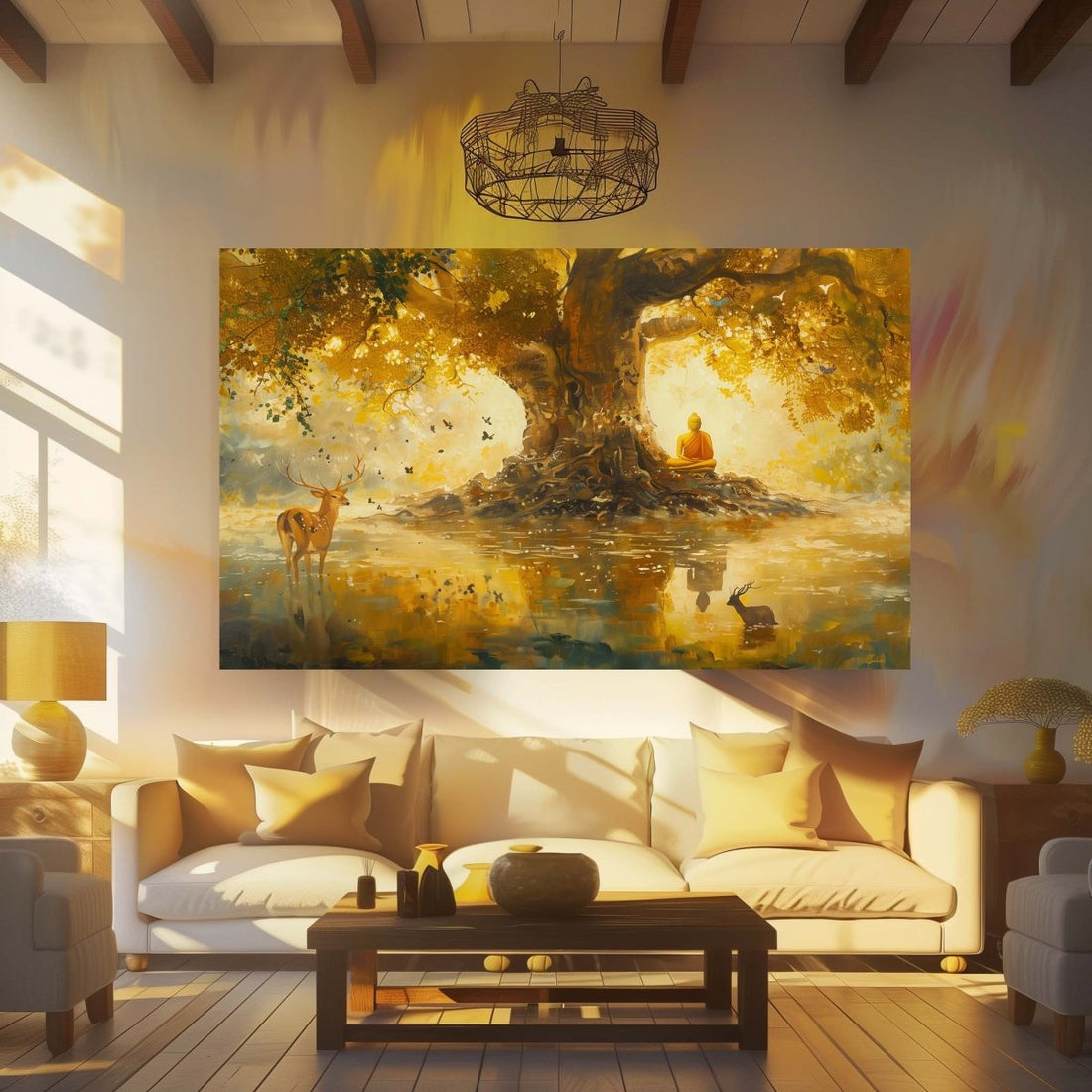 Tranquility Under the Bodhi Tree Canvas Wall Art (36 x 24 Inches)