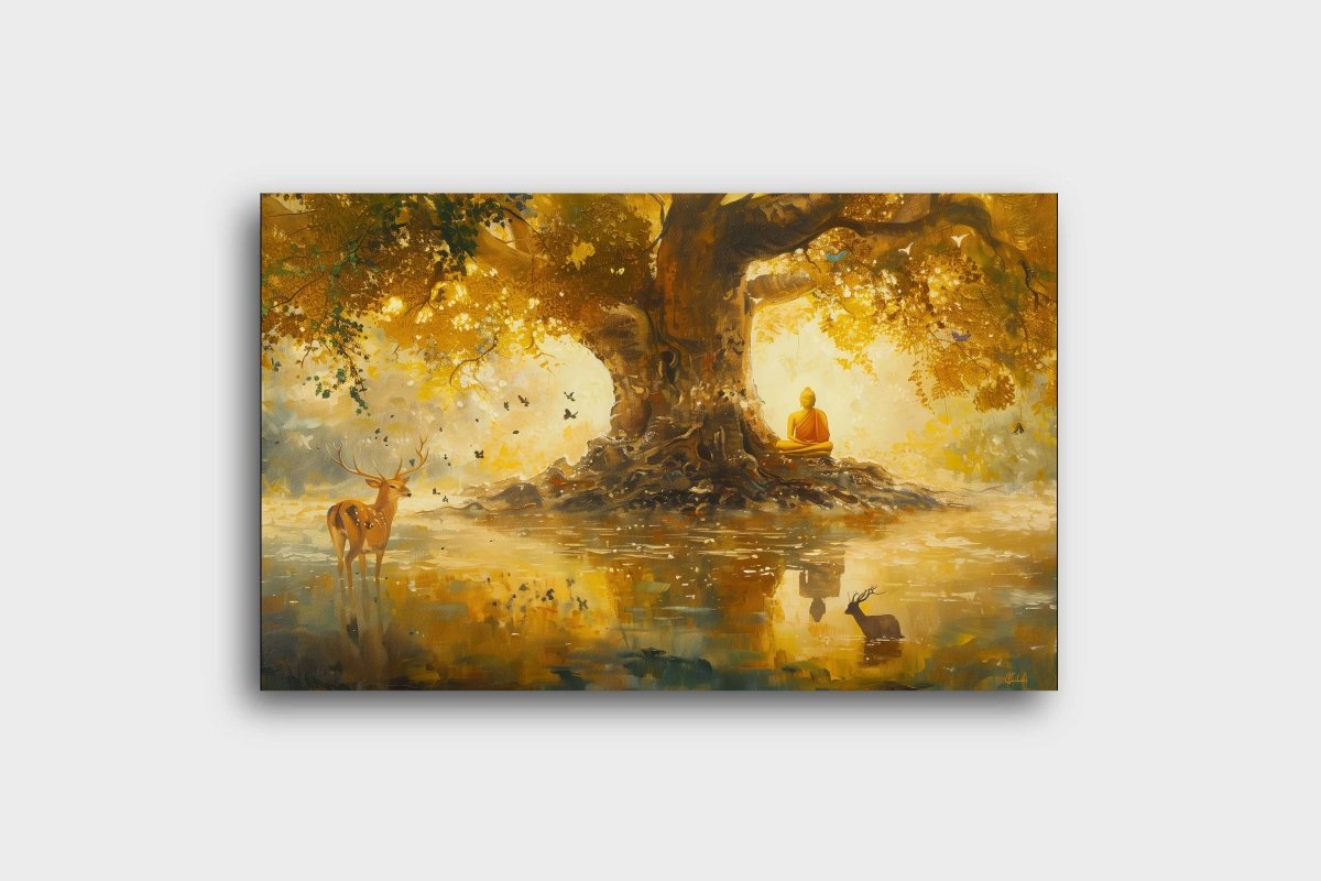 Tranquility Under the Bodhi Tree Canvas Wall Art (36 x 24 Inches)