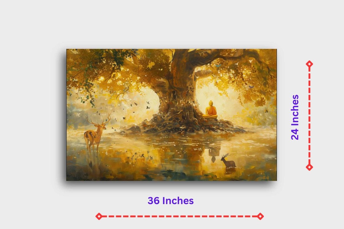 Tranquility Under the Bodhi Tree Canvas Wall Art (36 x 24 Inches)