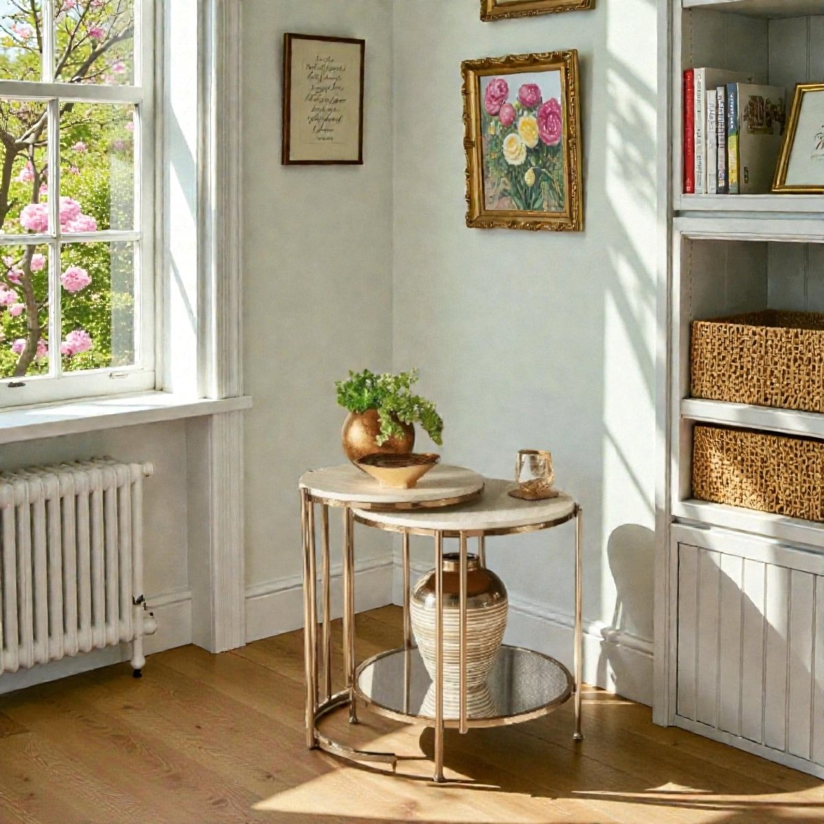 Trapezoid Marble Top Side Table