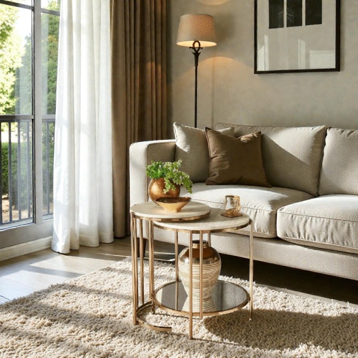 Trapezoid Marble Top Side Table