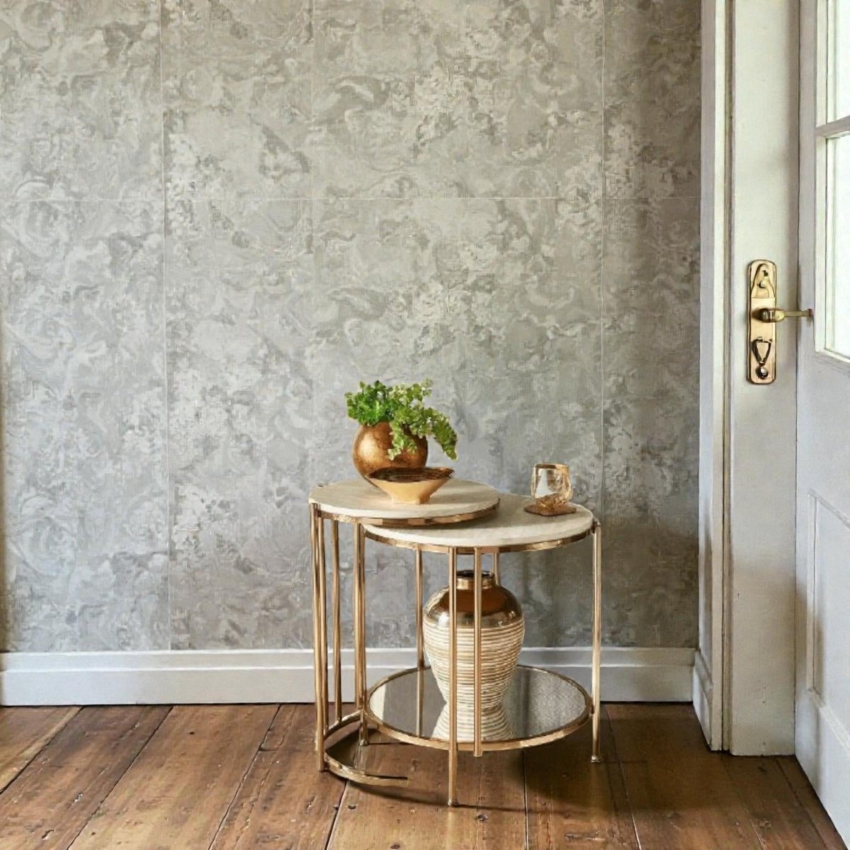 Trapezoid Marble Top Side Table