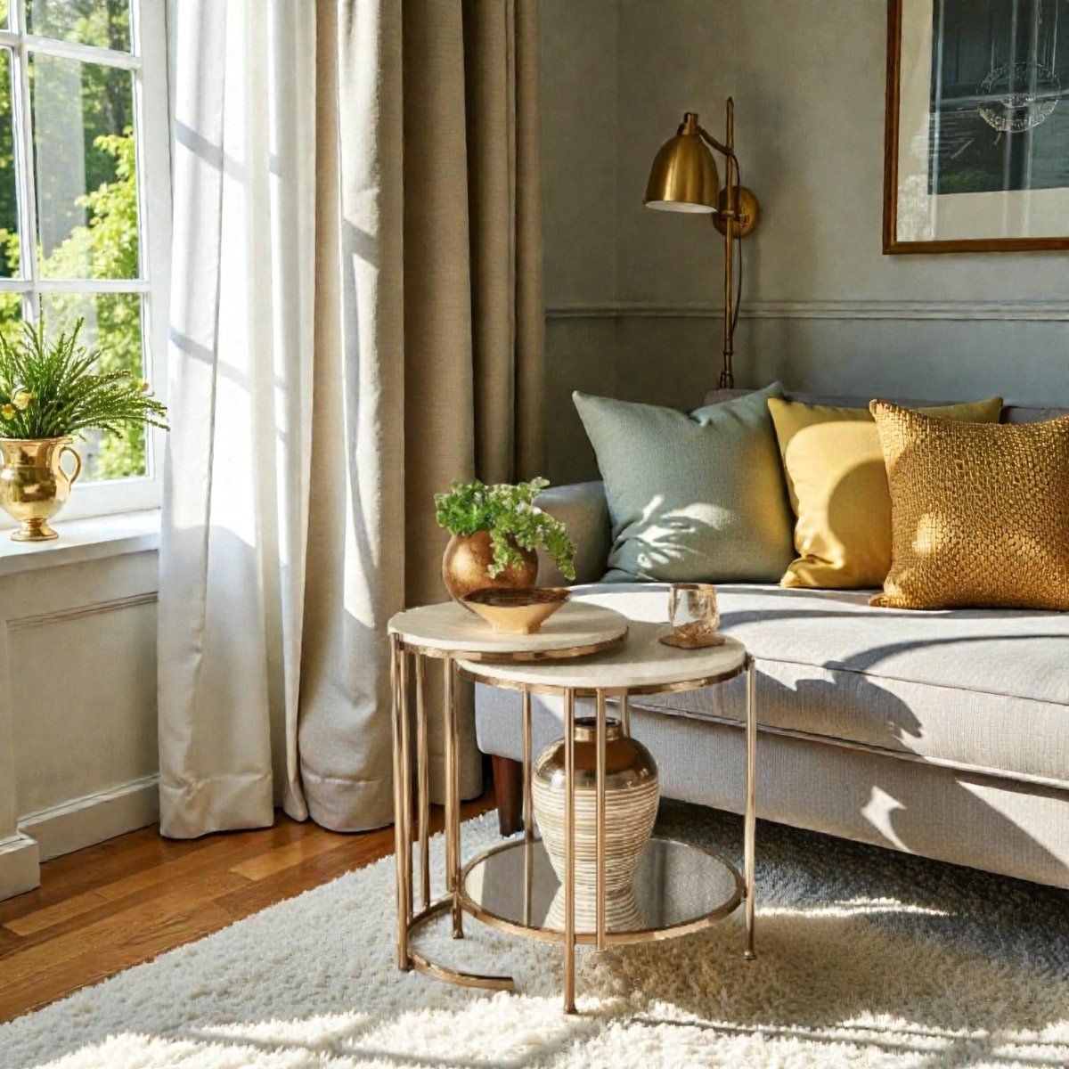 Trapezoid Marble Top Side Table