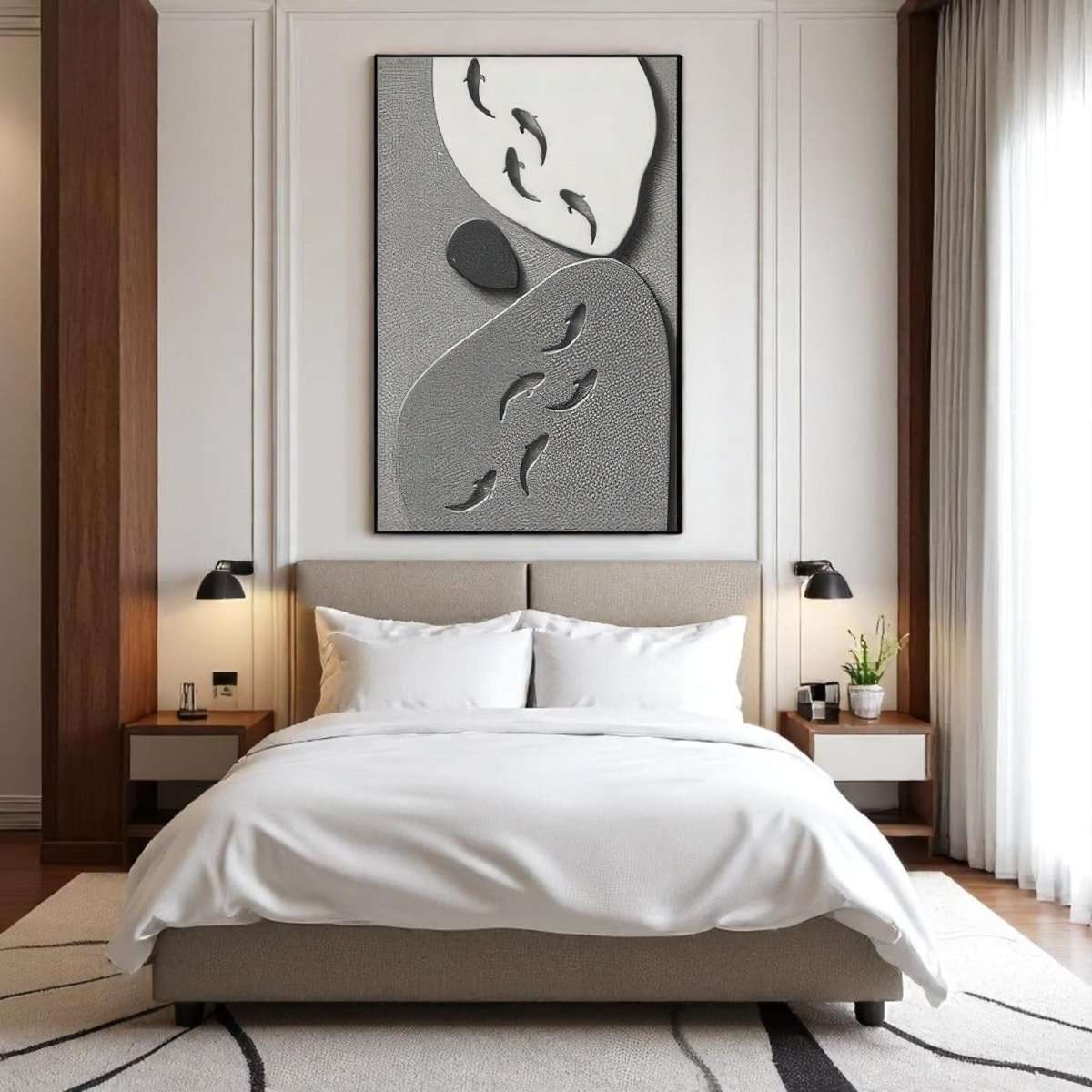 Underwater Stone & Fish Motif Wall Art (60 x 90 CM)