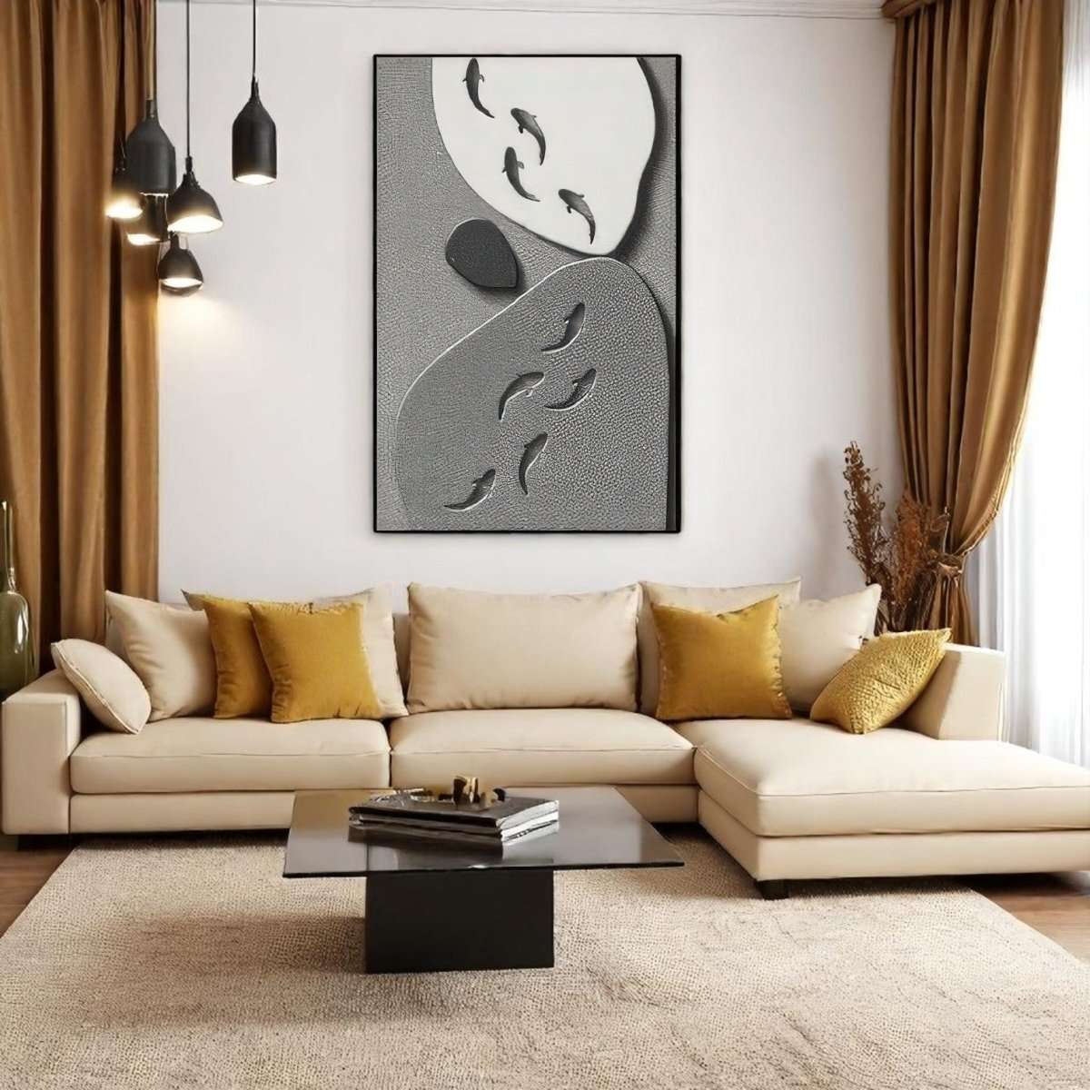 Underwater Stone & Fish Motif Wall Art (60 x 90 CM)