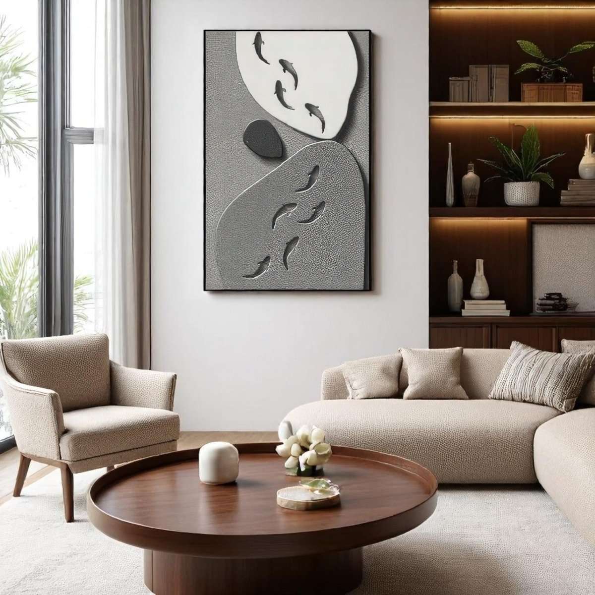 Underwater Stone & Fish Motif Wall Art (60 x 90 CM)