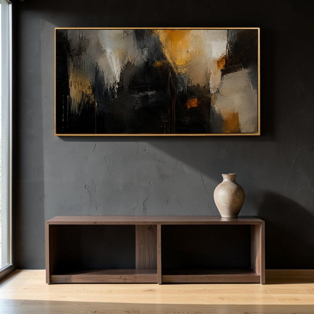 Urban Eclipse: Textured Dark Industrial Wall Decor (48 x 24 Inches)