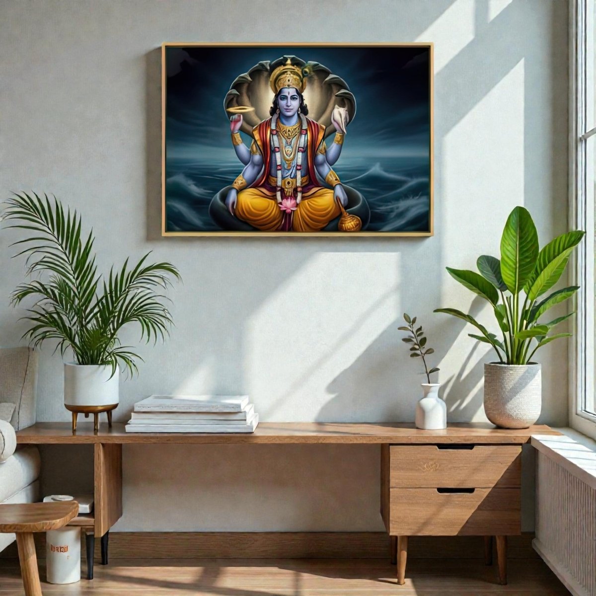 Vaikuntha Resonance: Lord Vishnu on Sheshanaga Canvas