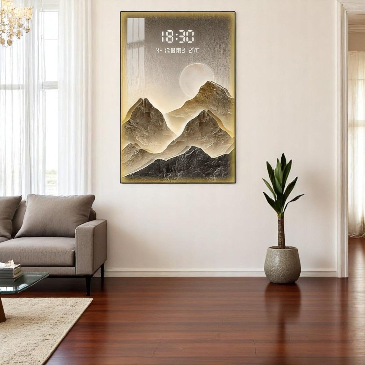 Vertical Digital Display Moonscape Timepiece Decor (40 x 90 CM)