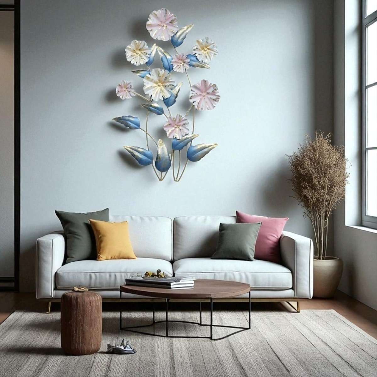 Vertical Metal Flower Wall Sculpture - Artistic Floral Artwork for Bedroom, Hall & Office (41 x 27 Inches)