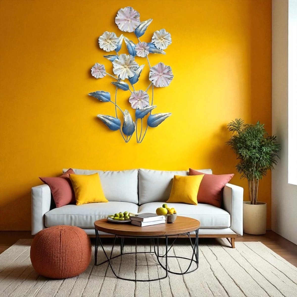 Vertical Metal Flower Wall Sculpture - Artistic Floral Artwork for Bedroom, Hall & Office (41 x 27 Inches)