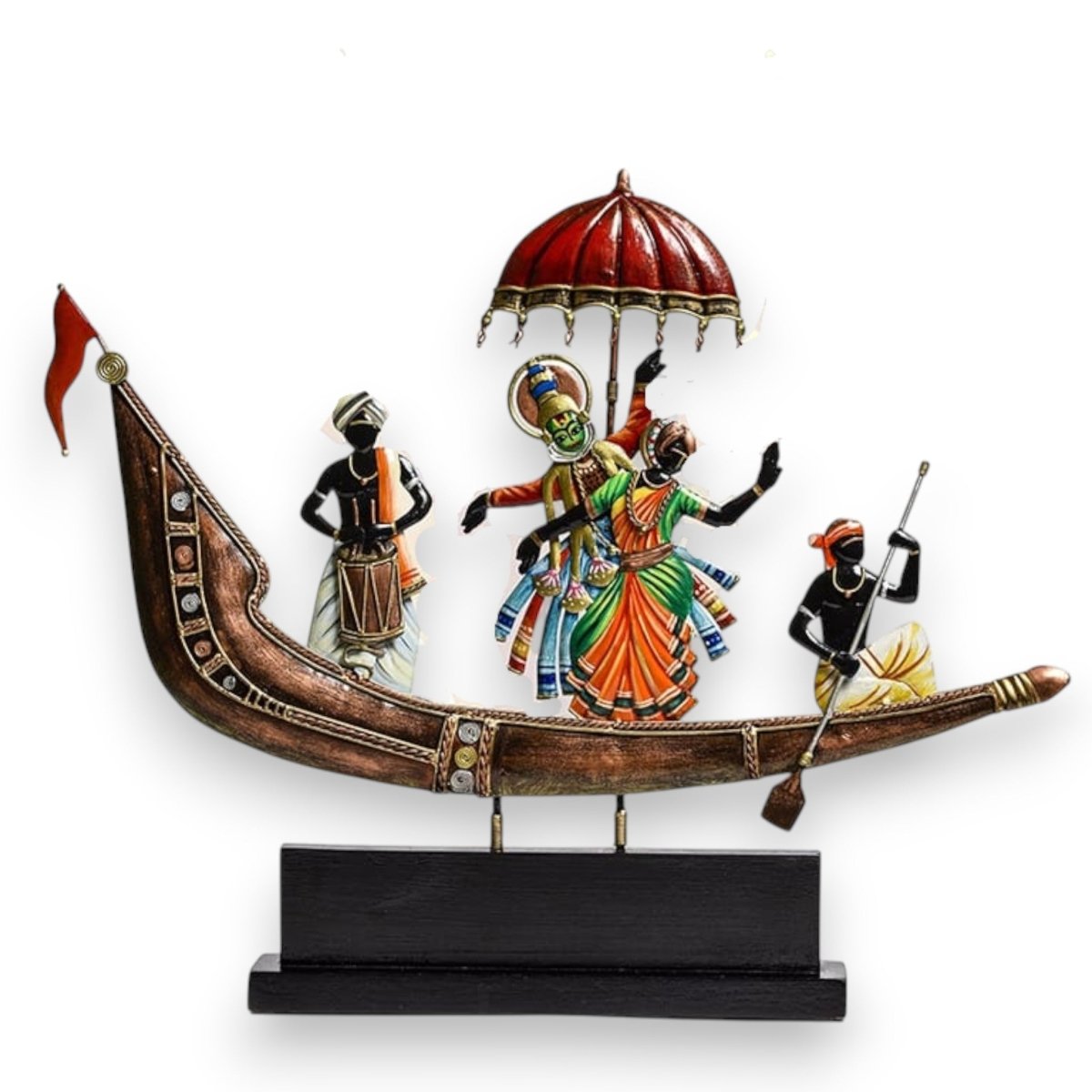 Vibrant Kerala: Hand - Painted Kathakali & Mohiniyattam Vallam Boat Wall Art (20 x 18 Inches)