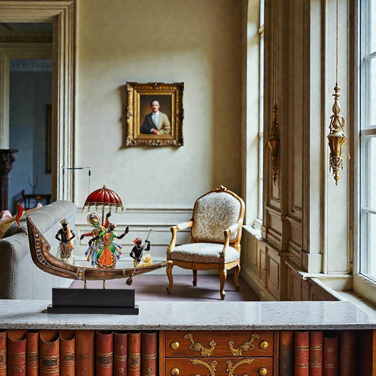 Vibrant Kerala: Hand - Painted Kathakali & Mohiniyattam Vallam Boat Wall Art (20 x 18 Inches)