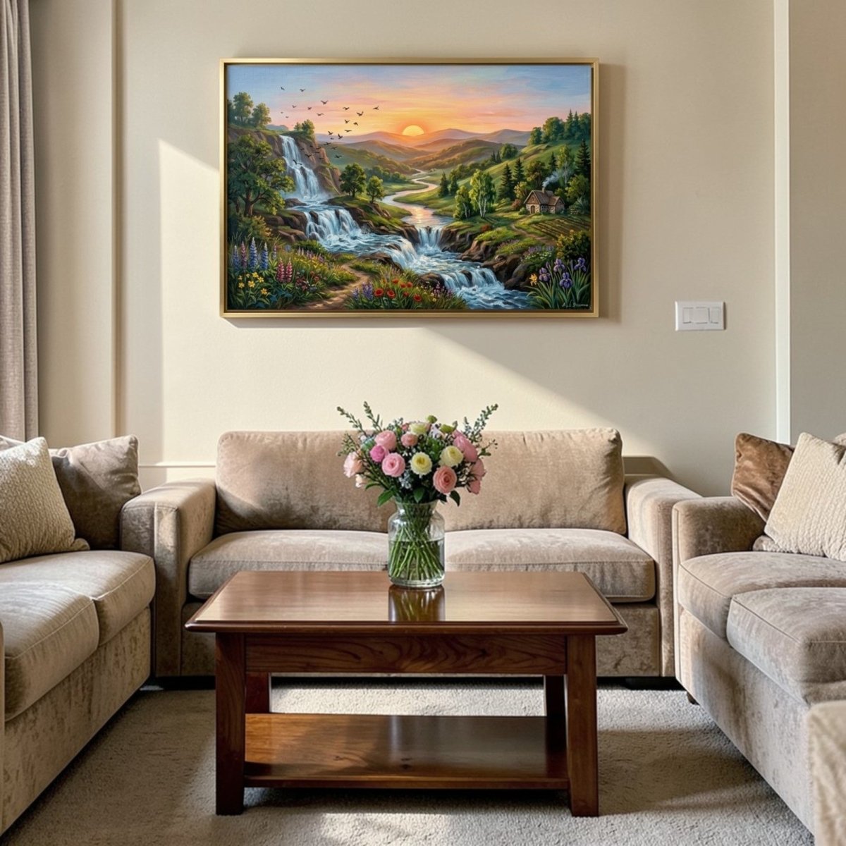 Waterfall: Solaris Springs: The Floral Descent (36 x 24 Inches)