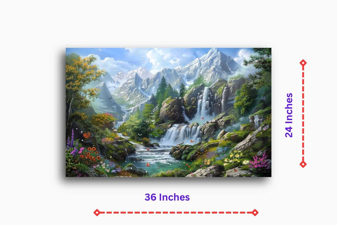 Waterfall : The Cascade in the Clouds Canvas Wall Painting (36 x 24 Inches)