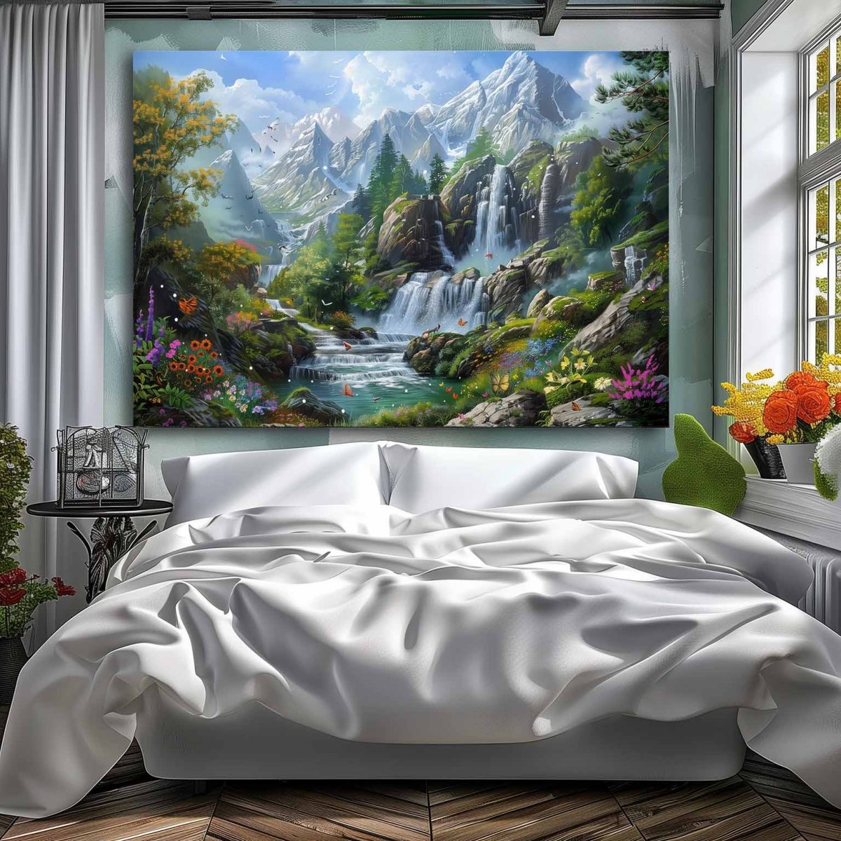 Waterfall : The Cascade in the Clouds Canvas Wall Painting (36 x 24 Inches)