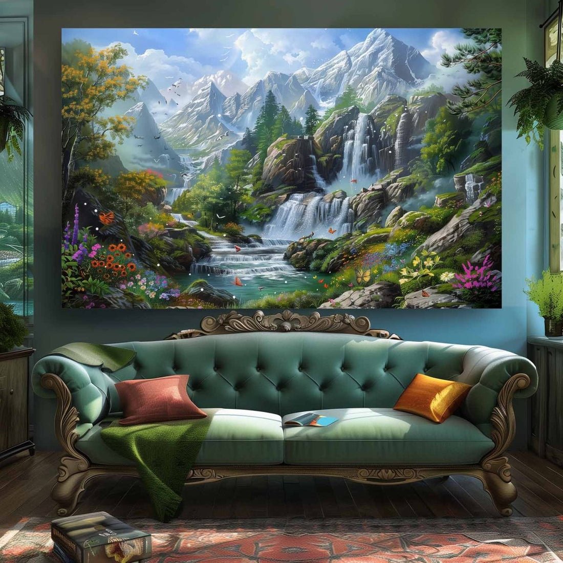 Waterfall : The Cascade in the Clouds Canvas Wall Painting (36 x 24 Inches)