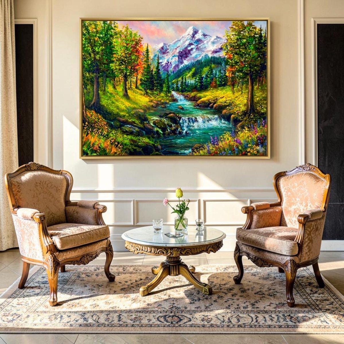 Waterfall: Turquoise Tides and Alpine Falls (48 x 36 Inches)