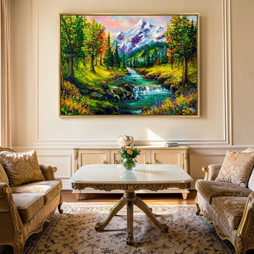Waterfall: Turquoise Tides and Alpine Falls (48 x 36 Inches)