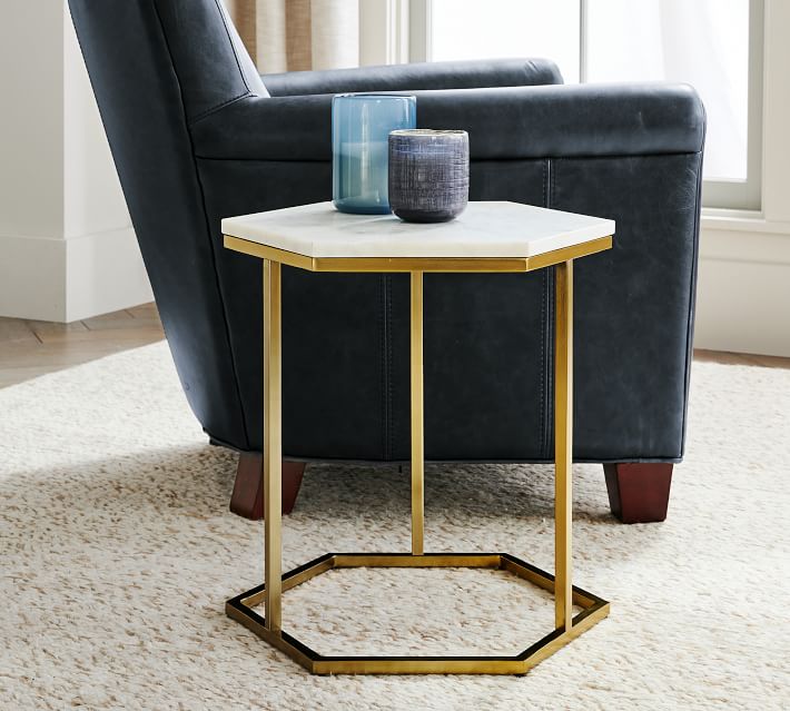 West Elm Hexagon Marble Top Side Table