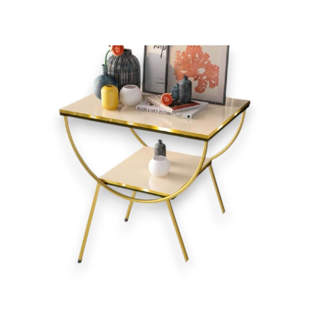 White and Gold 2 Tier Marble Top Side Table