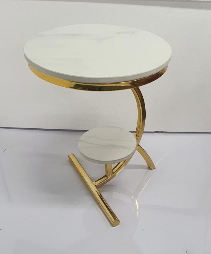 White and Gold Metal Side Table