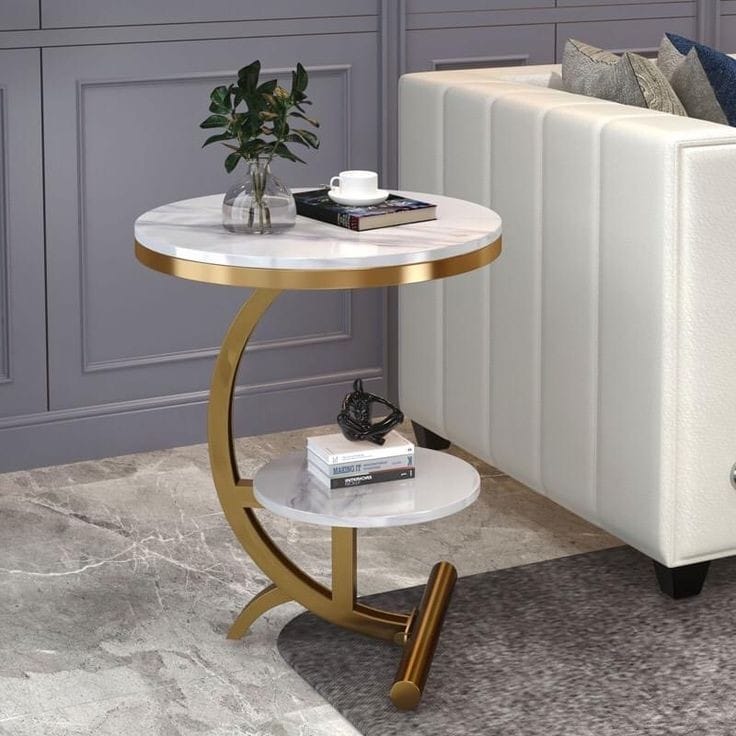 White and Gold Metal Side Table