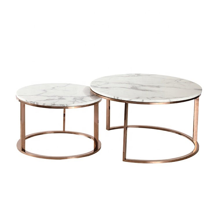 White and Gold Nesting Coffee Tables with Marble Tops