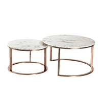 Thumbnail for White and Gold Nesting Coffee Tables with Marble Tops