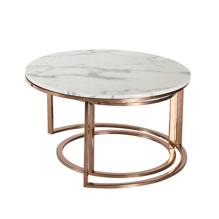 White and Gold Nesting Coffee Tables with Marble Tops