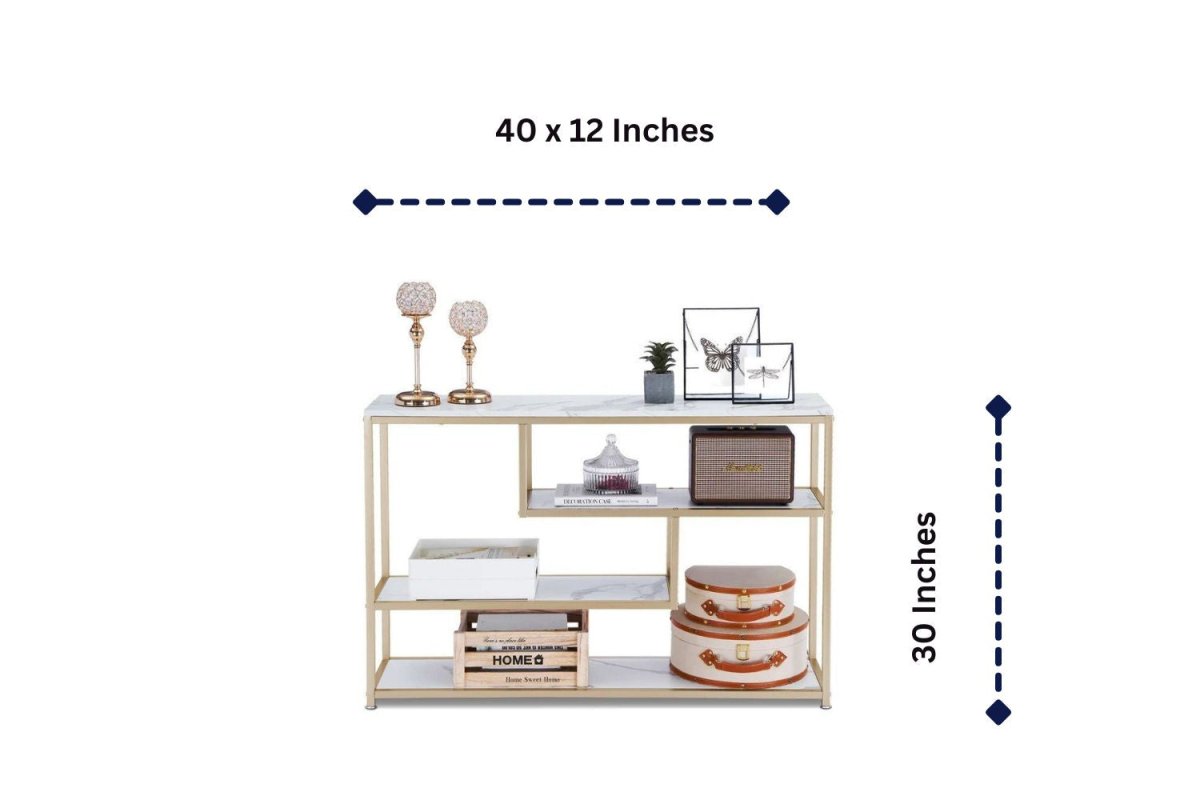 White & Gold Marble Console Table with Storage Shelf