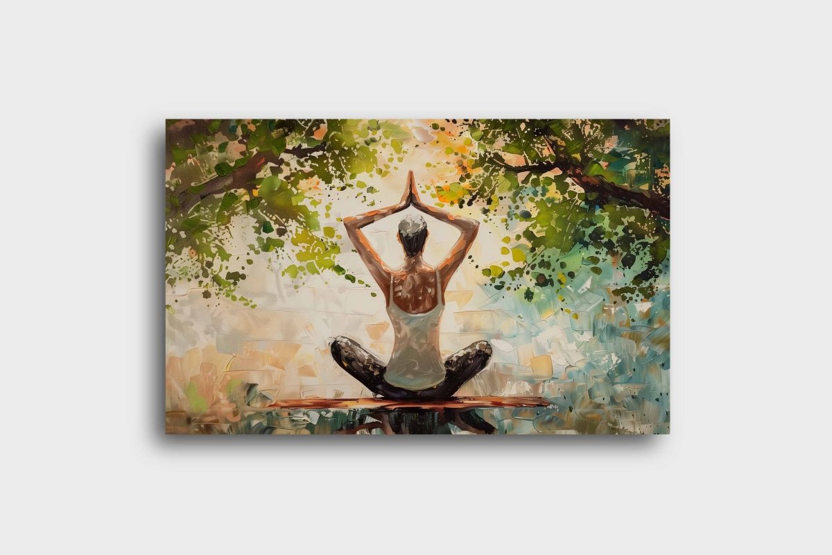 Yoga: Breathing with the Leaves Canvas Wall Painting (36 x 24 Inches)